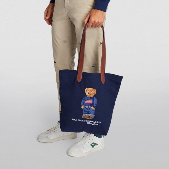 NEW Polo Ralph Lauren Polo Bear American flag sweater Navy Tote Bag - Picture 5 of 13